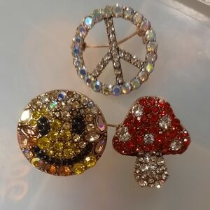 Vibrant Rhinestone Brooch Trio